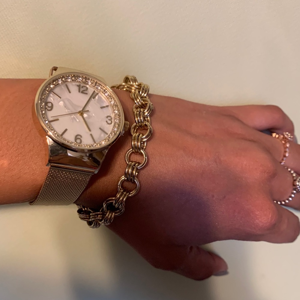 Gold watch and bracelet set